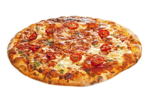 Close-up van steen gesteund pizza margarita — Stockfoto