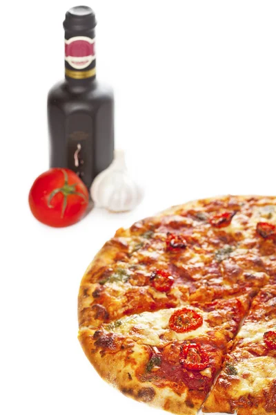 Close-up of stone-backed pizza margarita — Stock Photo, Image