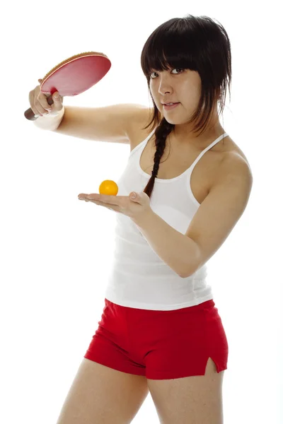 Young Asian woman with a ping-pong racket — Stock Photo, Image