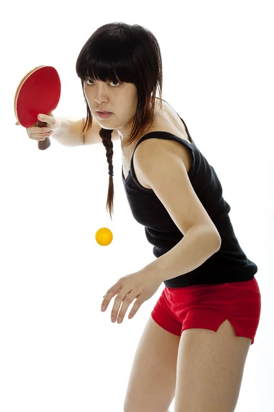 Joven mujer asiática palying ping-pong —  Fotos de Stock