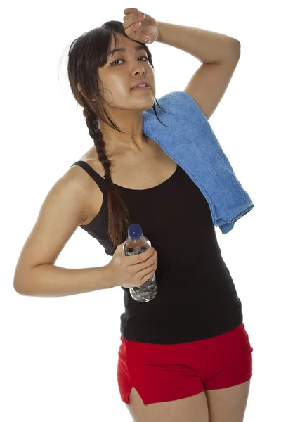 Young Asian woman with a ping-pong racket isolated on white — Stock Photo, Image