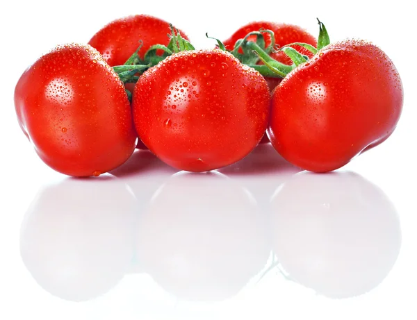 Closeup de tomates de videira isolados em branco — Fotografia de Stock