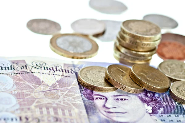 Uk sterling money notes and coins — Stock Photo, Image