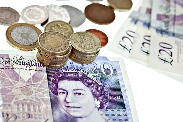 Uk sterling money notes and coins — Stock Photo, Image