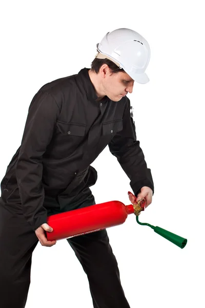 Handyman wearing uniform and hardhat — Stock Photo, Image