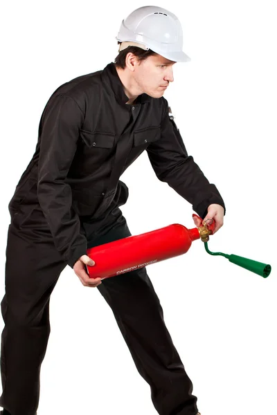 Handyman wearing uniform and hardhat — Stock Photo, Image