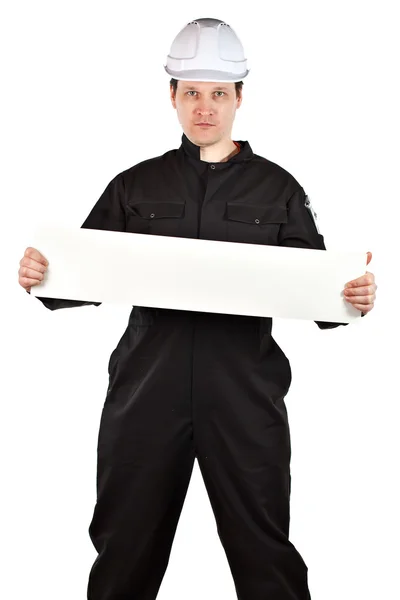 Handyman vestindo uniforme e chapéu duro — Fotografia de Stock