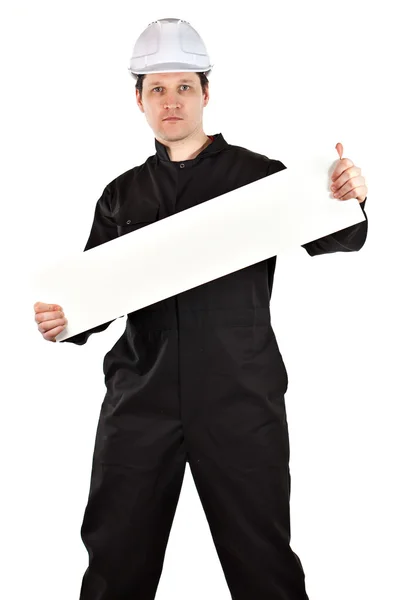 Handyman wearing uniform and hardhat — Stock Photo, Image