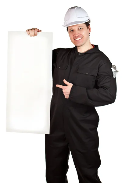 Handyman wearing uniform and hardhat — Stock Photo, Image