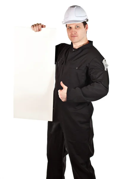 Handyman vestindo uniforme e chapéu duro — Fotografia de Stock