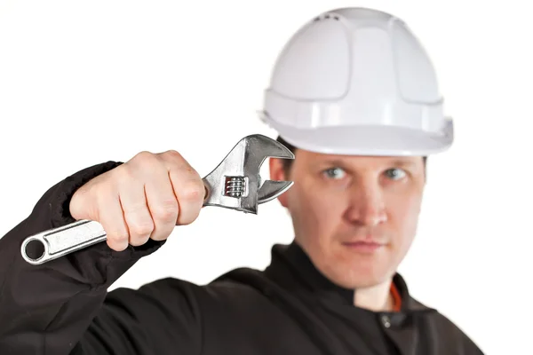 Handyman wearing uniform and hardhat — Stock Photo, Image