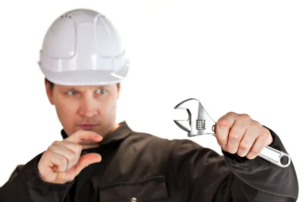 Handyman vistiendo uniforme y hardhat —  Fotos de Stock