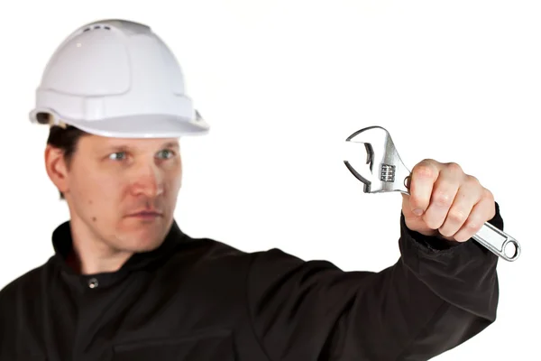 Handyman wearing uniform and hardhat — Stock Photo, Image