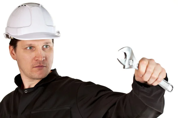 Handyman wearing uniform and hardhat — Stock Photo, Image