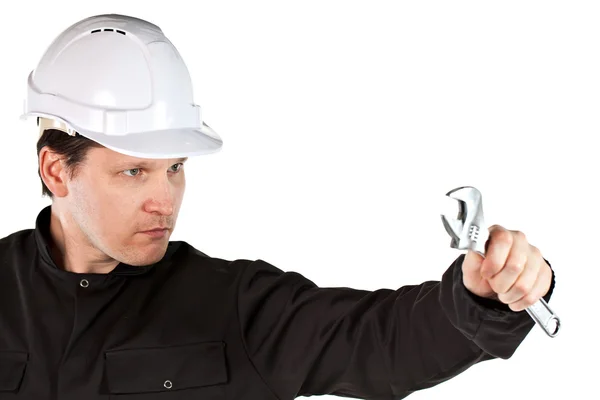 Handyman vistiendo uniforme y hardhat —  Fotos de Stock