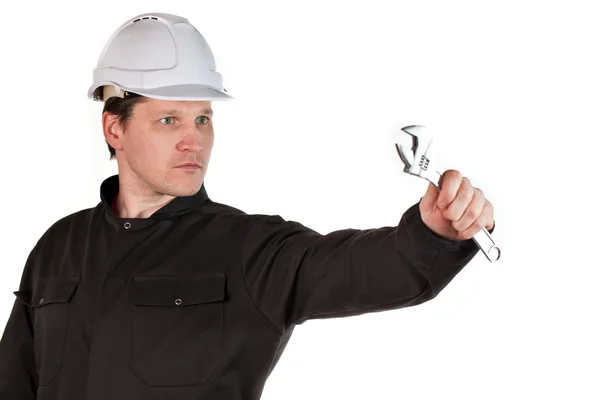 Handyman wearing uniform and hardhat — Stock Photo, Image