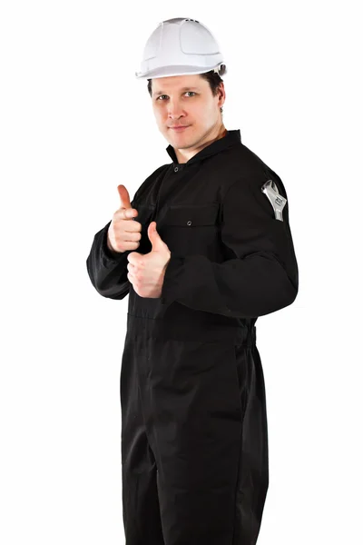 Klusjesman dragen uniform en veiligheidshelm — Stockfoto