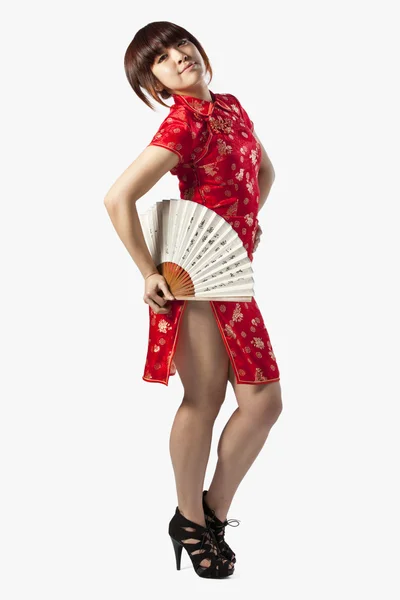 Chinese model in traditional Cheongsam dress — Stock Photo, Image