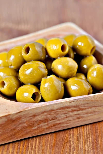 Green pitted marinated olives — Stock Photo, Image