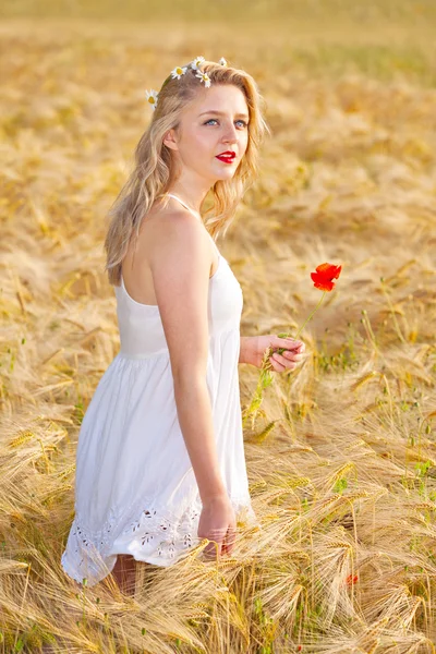 Portrait of beautiful girl in field — Stock Photo, Image