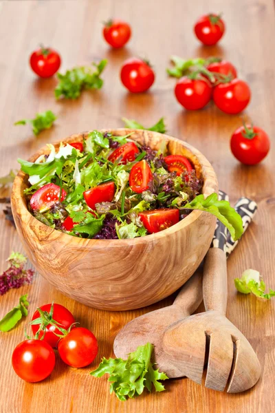 Mixed lettuce salad and tomatoes — Stock Photo, Image