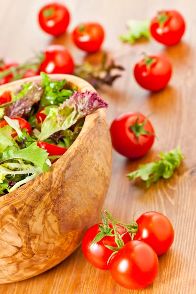 Mixed lettuce salad and tomatoes — Stock Photo, Image