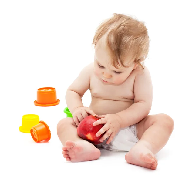 Copil drăguț băiat cu mere — Fotografie, imagine de stoc