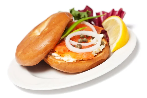 Salmon Bagel Sandwich — Stock Photo, Image