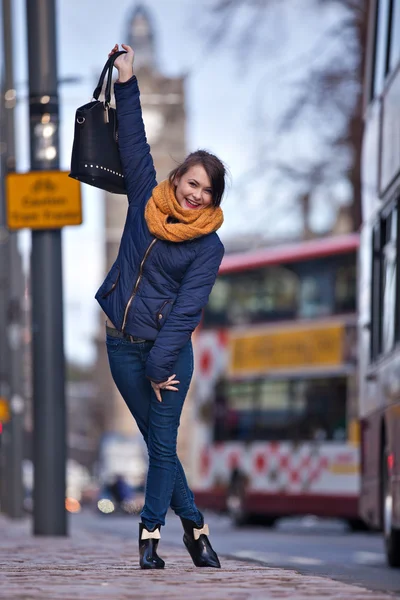 Pretty girl walking on the road — Stock Photo, Image