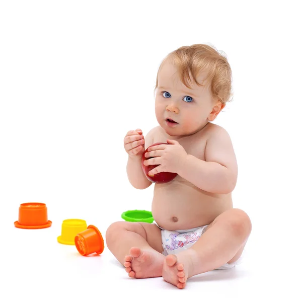 Cute infant boy with apple — Stock Photo, Image