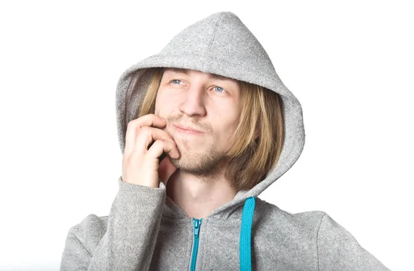 Portrait of young man with long blond hair — Stock Photo, Image