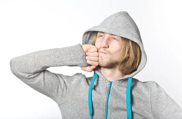 Portrait of young man with long blond hair — Stock Photo, Image