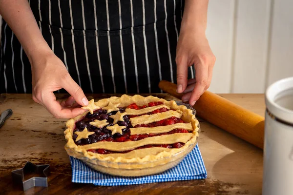 handmaking a flag fruit pie