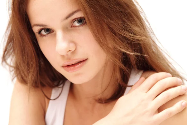 Beautiful smiling girl shot on a white background — Stock Photo, Image