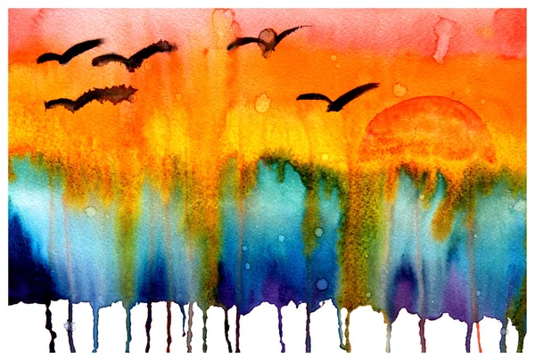 Abstract watercolor picture, "rainbow sea sunset" — Stock Photo, Image