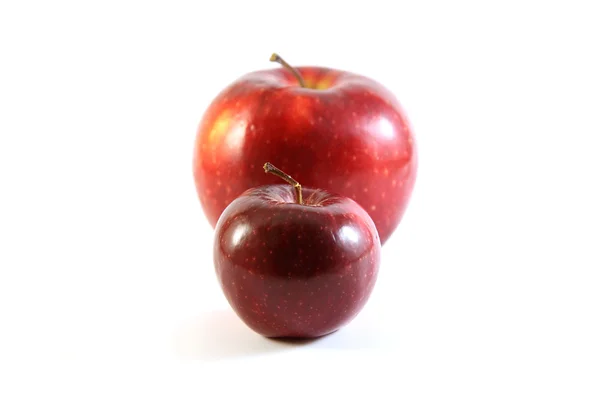 Två röda äpplen: stora och små — Stockfoto