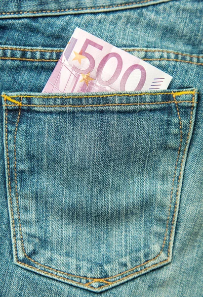 500 euro in the pocket of jeans... — Stock Photo, Image