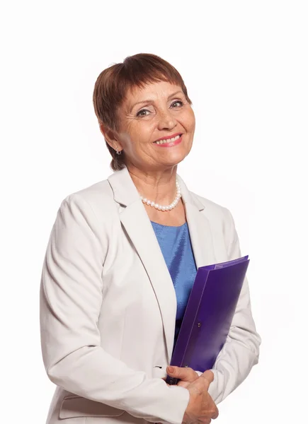 Attractive woman 50 years old with a folder for documents — Stock Photo, Image