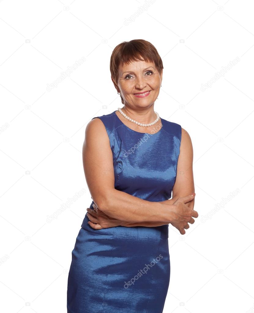 attractive woman 50 years in blue dress