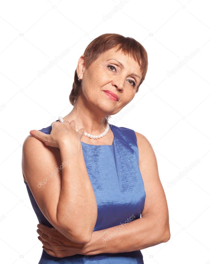 attractive woman 50 years in blue dress