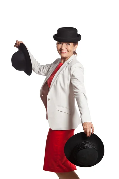 Attractive woman in a black hat — Stock Photo, Image