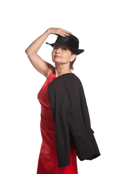 검은 모자를 쓴 매력적 인 여성 — 스톡 사진