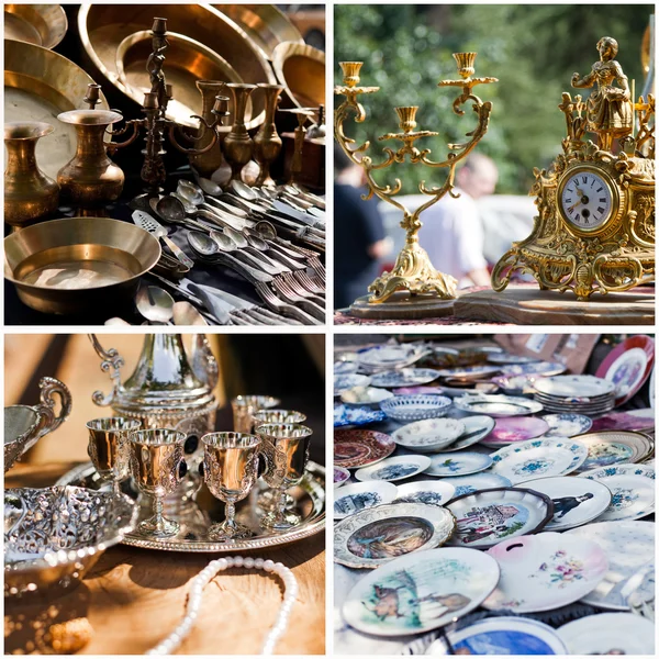 Vintage crockery at a flea market — Stock Photo, Image