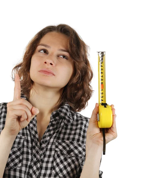 Young woman with a tape measure — Stock Photo, Image