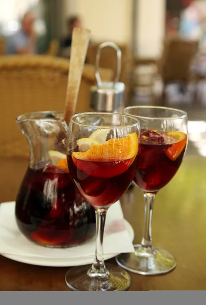 Sangria in glasses on a table in cafe — Stock Photo, Image