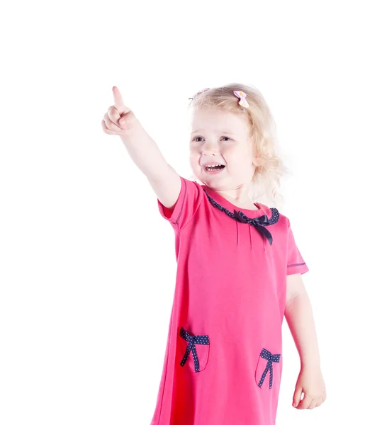 Niña tres años apuntando a algo — Foto de Stock