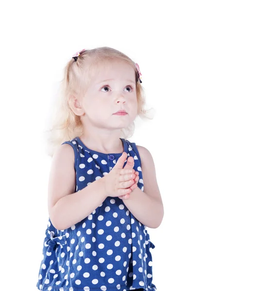 Serious little girl 3 years old, isolated on white background. — Stock Photo, Image