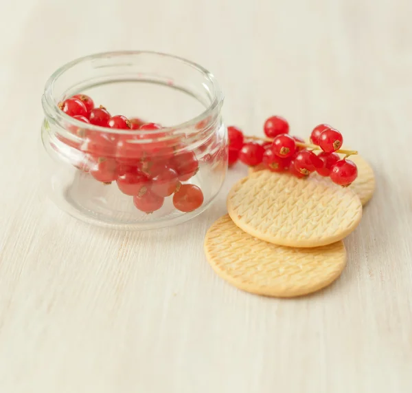 Berry, röda vinbär och kex i mjukt fokus — Stockfoto