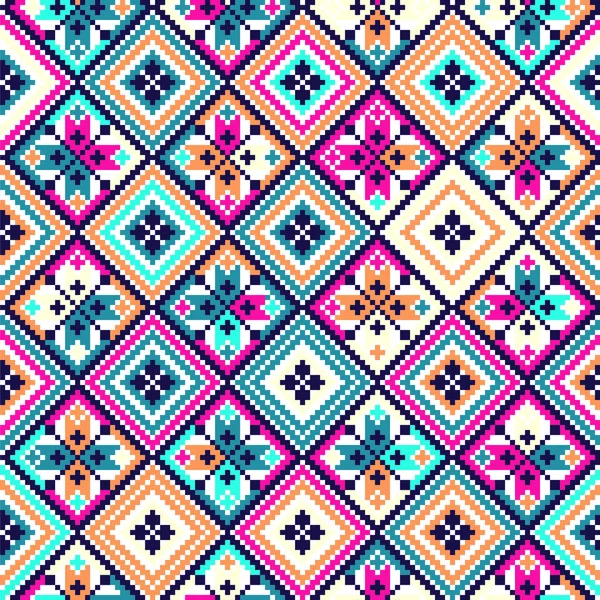 Colorido patrón tribal sin costuras pixelado — Vector de stock