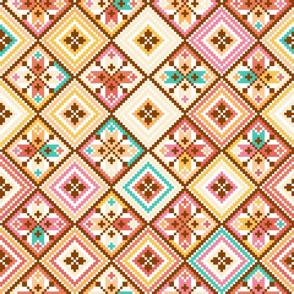 Colorido patrón tribal sin costuras pixelado — Archivo Imágenes Vectoriales